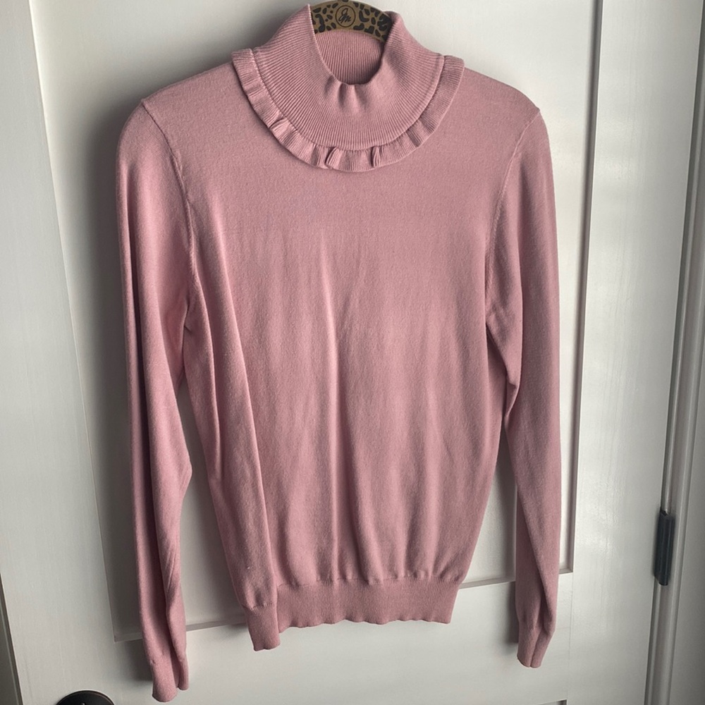 Catherine mal andrino elegant ruffle pink turtleneck